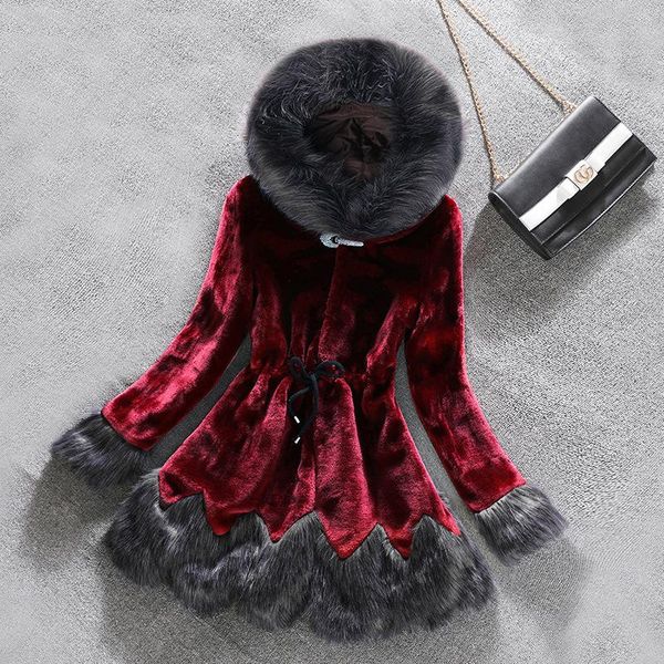 

women's fur & faux red wine coat women 2021 autumn winter mink collar hooded jacket plus size 6xl coats female x933, Black