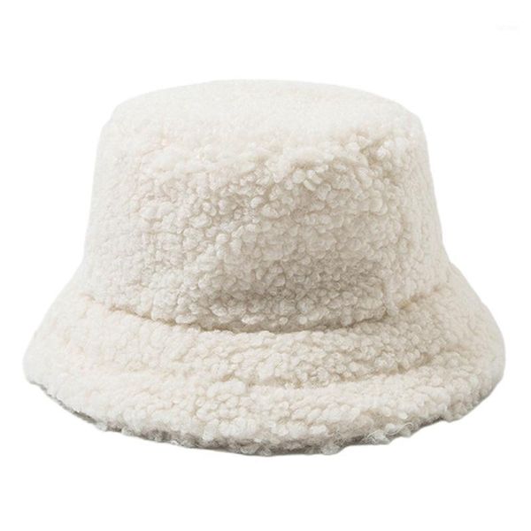

women student thicken fuzzy plush bucket hat solid color winter warmer round flat wide brim sunscreen fisherman cap1, Blue;gray
