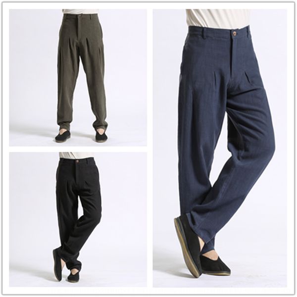 

mayan cloth clothes spring 2020 new national style men's high waist solid color chinese style casual pants national casual pants men&#0, Blue