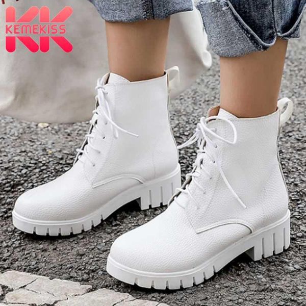 

boots kemekiss woman ankle cross strap fashion platform high heel winter shoes warm short boot lady footwear size 33-43, Black