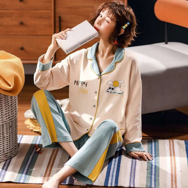 

pajamas women fanxiangni autumn new sunglasses cat long sleeve pants double combed cotton home wear set ykt0, White;black