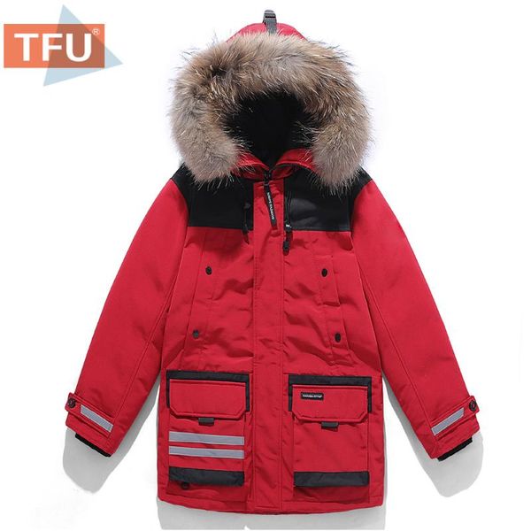 

men's down & parkas tfu 2021 winter men outwear long waterproof fur collar hooded coat jacket causal thick warm windproof, Black