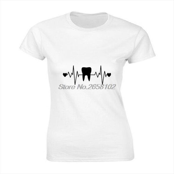 

смешные зубов зубы стоматолог heartbeat тенниска женщин хлопка с коротким рукавом футболка hip hop тис топы harajuku streetwear фитнес, White