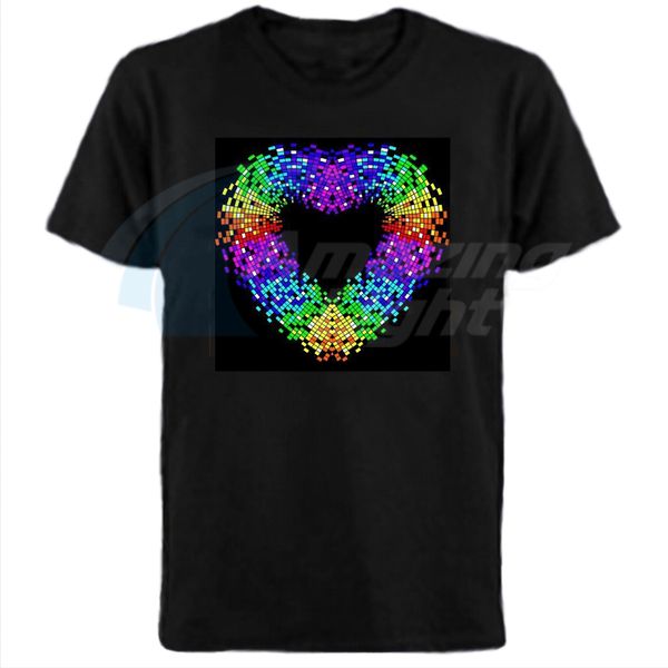 

heart design 100%cotton el sound active t shirt led sound active t-shirt with dc3v inverter