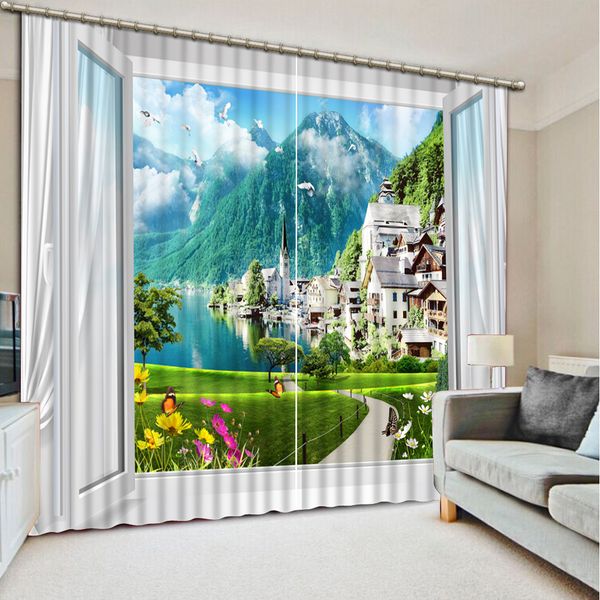 

landscape curtains decoration european 3d curtains for living room blackout roaantic wedding room bedroom window curtain