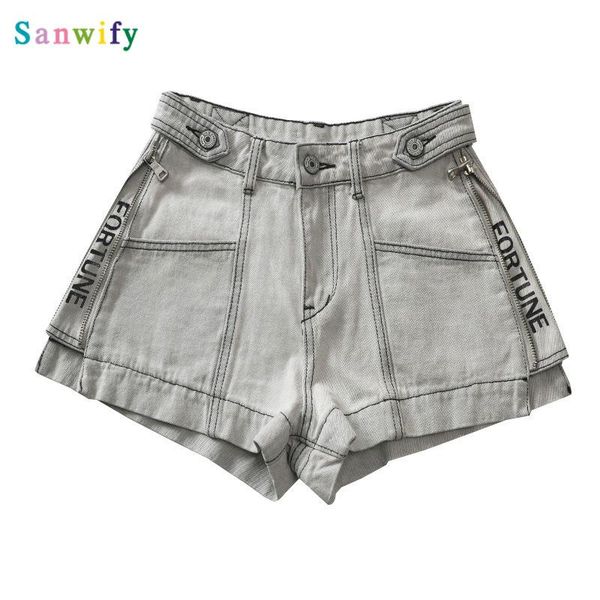 

shorts washed women denim high waist jean womens summer clothes gray black white kg-570, Blue