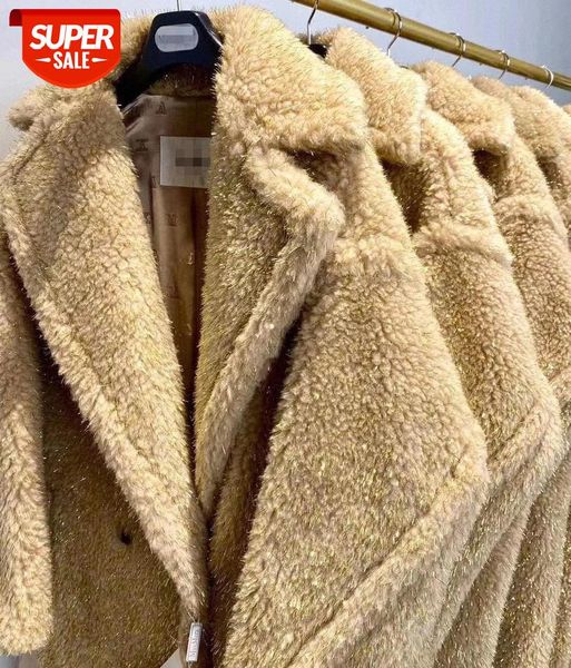 

camel wool teddy bear jacket coat women winter 2020 thicken warm oversized gold silk outerwear overcoat women cashmere fur coats #um9g, Black;brown