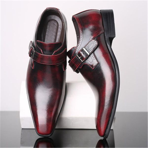 

dress shoes men's formal business glossy genuine leather oxford italy style wedding buckle strap pointed toe1, Black