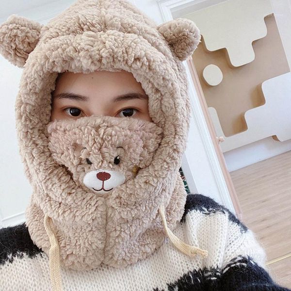 

beanie/skull caps winter cute hat selling bear ears warm windproof neck scarf cap student grils women plush caps1, Blue;gray