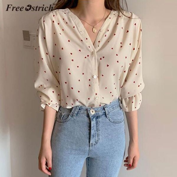 

ostrich blouse women womens and blouses chiffon shirt ladies fashion long sleeve print v neck clothes n30, White