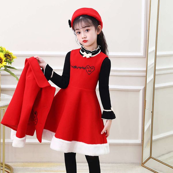 

clothing autumn winter 2020 suit tweed drs warm cloth girls' versatile casual children's skirt baby, Red;yellow