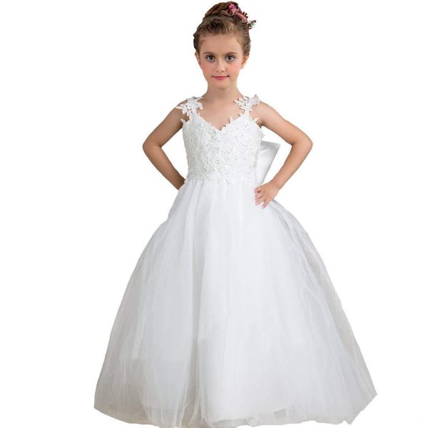 

shoulder flower girls dresses tulle beaded short sleeves princess bow kids formal wear toddler girl' pageant dresses, White;blue