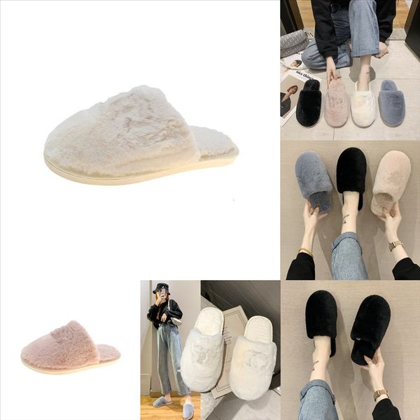 

ks7od slides casual hairy slippers women plush fur home slipper plush slippers indoor comfort flat lazy house shoes woman plus, Black