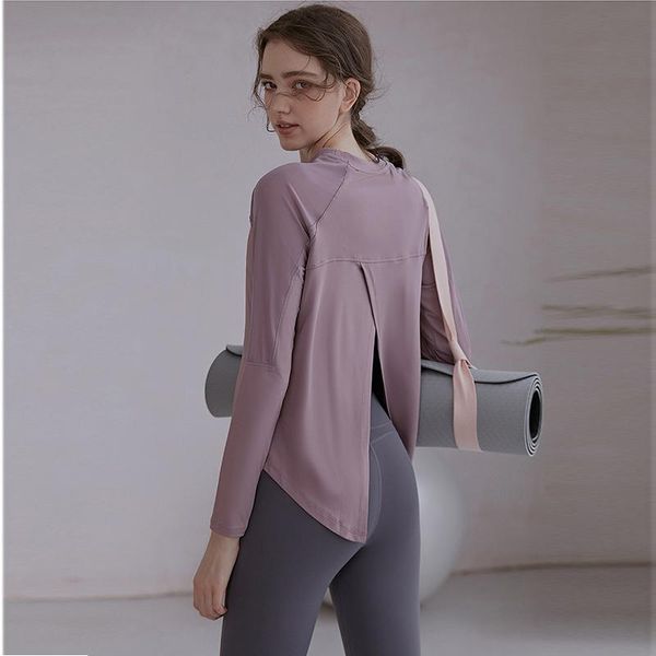 

vansydical sports long sleeve women open back yoga shirts mesh fitness workout tees loose outdoors excise crop top, White;red