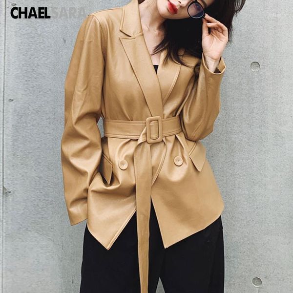 

pu leather jacket women khaki black punk coat 2020 korean style with belt fashion ladies long faux leather jackets1