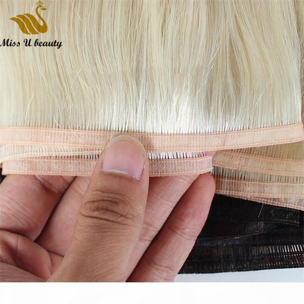 

flat weft hair extensions blonde white silver blonde platinum red blue pink color remy human hair cuticle aligned hair, Black