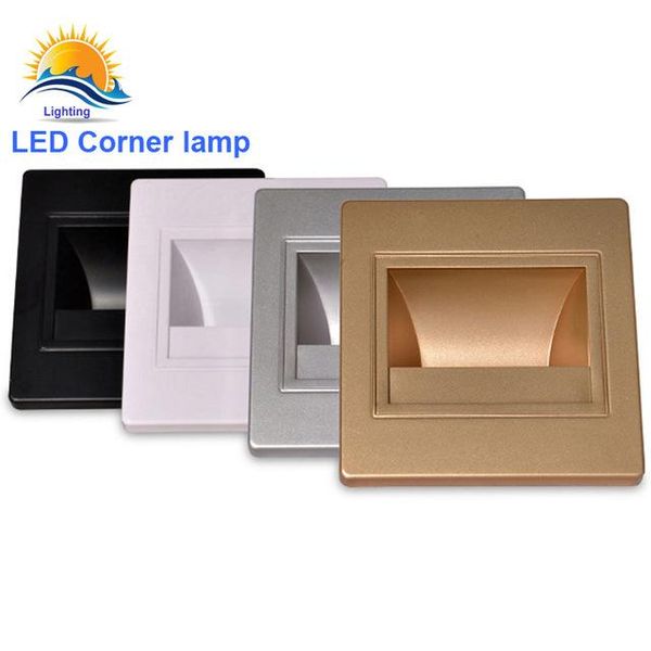 

wall lamp led 1w corner for step ac85-265v recessed sconce light indoor inwall lighting with 86 install box(3000k color)