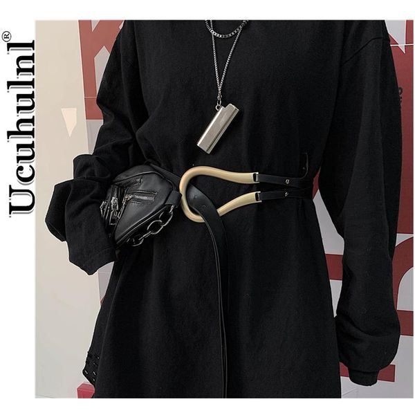 

belts ucuhulnl u-shaped soft faux leather brand personality double layer waistbands shirt knotted luxury belt long straps, Black;brown