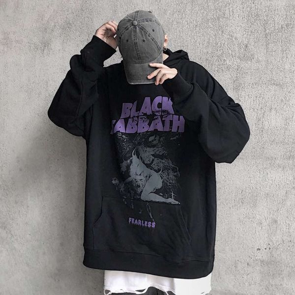 

substitutes high street style sweater men's fashion ins hooded plush oversize autumn and winter lovers loose, Black