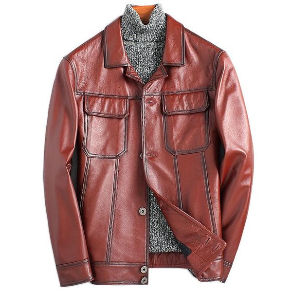

men's leather & faux genuine cow men short autumn mens jacket motorcycle cowhide coat ml-daf88005 kj1186, Black