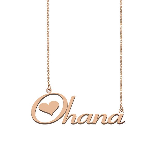 Collana con nome Ohana Ciondolo con targhetta personalizzata per donne, ragazze, regalo di compleanno per bambini, migliori amiche, gioielli, acciaio inossidabile placcato oro 18k
