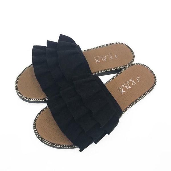 

women's sandals women's slippers outer wear 2020 summer new flat-heel all-match lace flip-flop sandals and slippers sale, Black