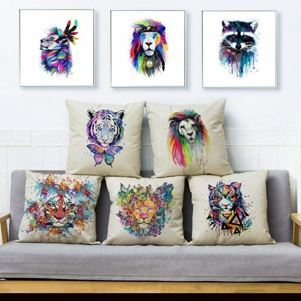 

cushion/decorative pillow colorful watercolor animal lion tiger print throw cushion covers home decor