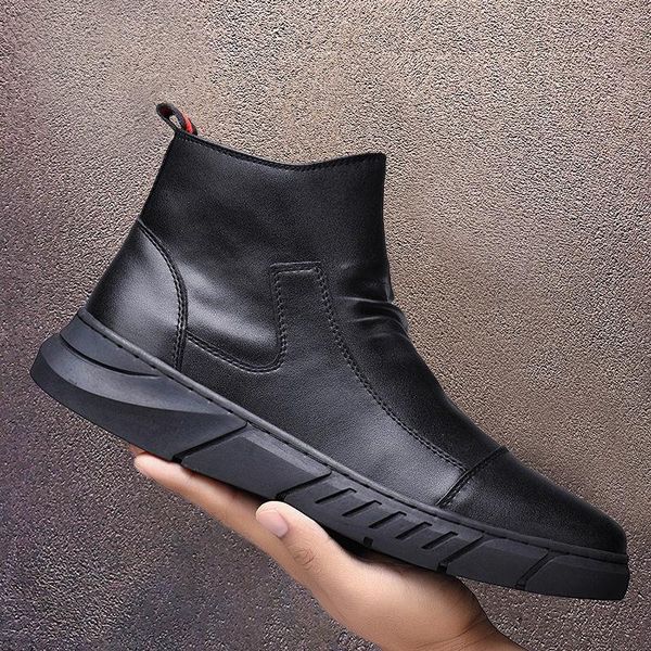 

2020 autumn new british style casual leather boots men's boots high-men's shoes korean version of the trend in winter, Black
