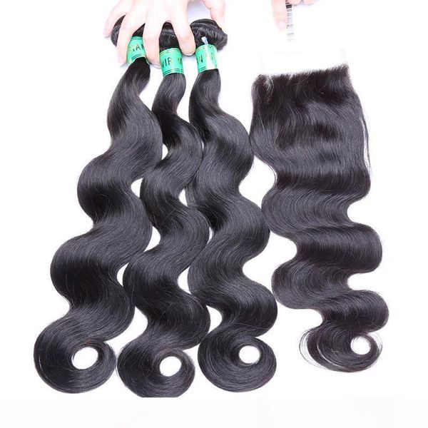 

clearance sale within large stock virgin malaysian body wave 3 bundles with lace closure by 4*4 lace, Black;brown