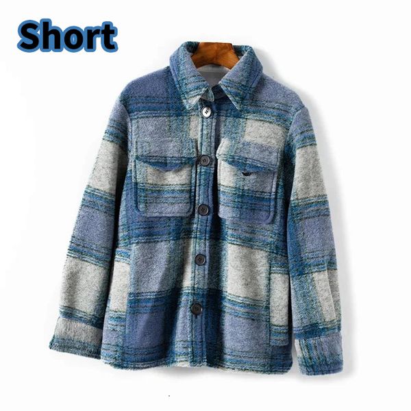 

2021 new blue plaid pockets woolen cloth coat women autumn winter turn down collar button jacket casual vintage wool long overcoat 1x8f, Black