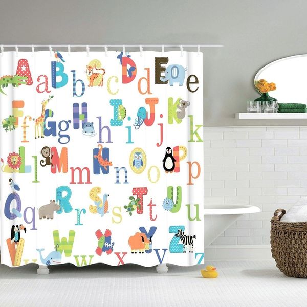 Dafield arte abc alfabeto tecido impermeável poliéster banheiro cortina de chuveiro para crianças t200711