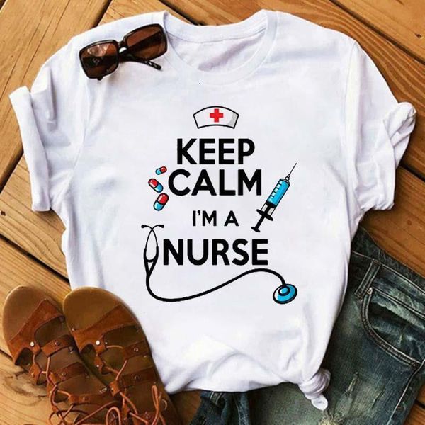 

women t-shirt keep calm nurse t-shirt summer funny design nurse casual ladies tee harajuku short sleeves girl t-shirt, White