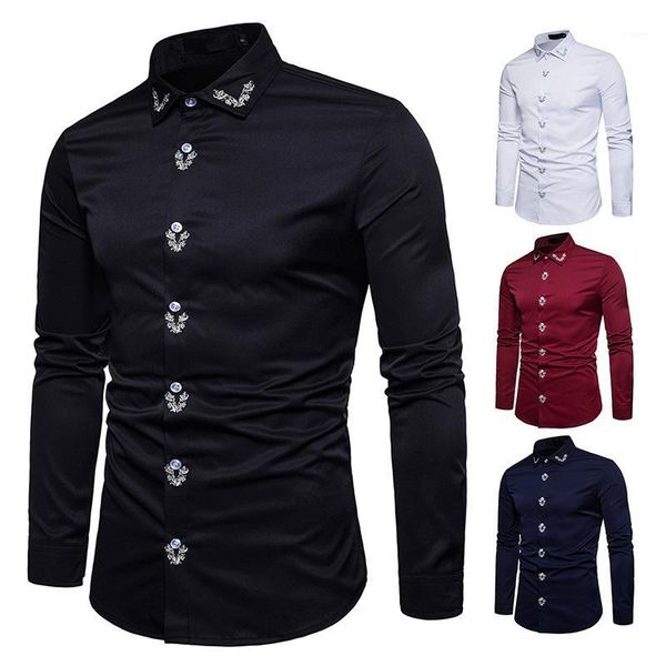 

men's 2020 new shirt european and american embroidery court style slim solid color long sleeve shirt man nx52981, White;black