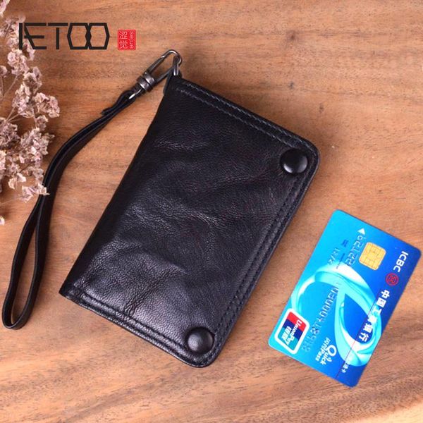 

wallets aetoo handmade wallet men's short section vertical leather retro female youth japanese and korean vegetable tanned lambs, Red;black