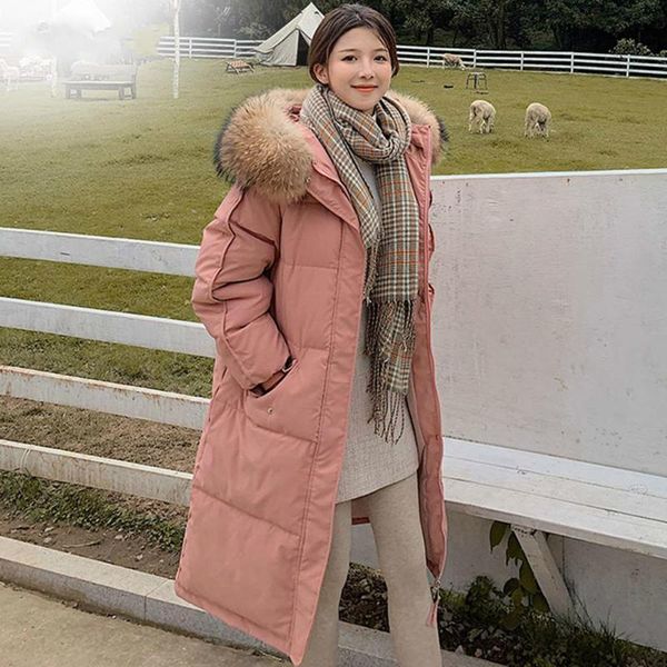 

vielleicht 2021 long winter coat women hooded down parka ladies new warm winter jacket women loose big fur collar jacket coat, Black