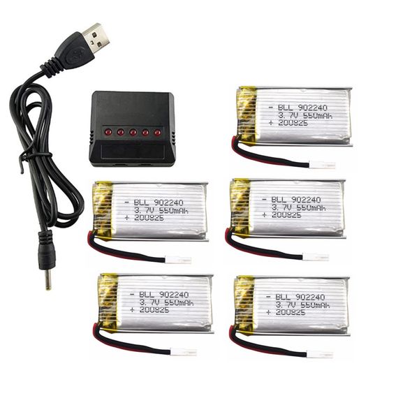 

5pcs 3.7v 550mah lithium battery with 5 in 1 charger for sp300 zf04 gesture sensing quadcopter 2.4ghz drone battery parts