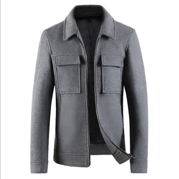 

mens slim wool jacket long sleeve casual overcoat plus size blend coat male overalls men autumn winter grey woolen coat, Black