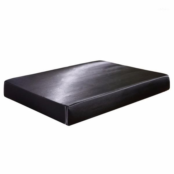 

1pc us uk size satin faux silk fitted sheet solid color mattress protector elastic band drap housse de matela queen king211