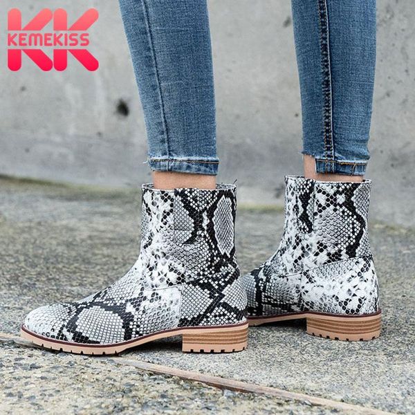 

kemekiss women flats boots snake print warm winter shoes women thick fur ankle botas simple ladies footwear size 33-46, Black