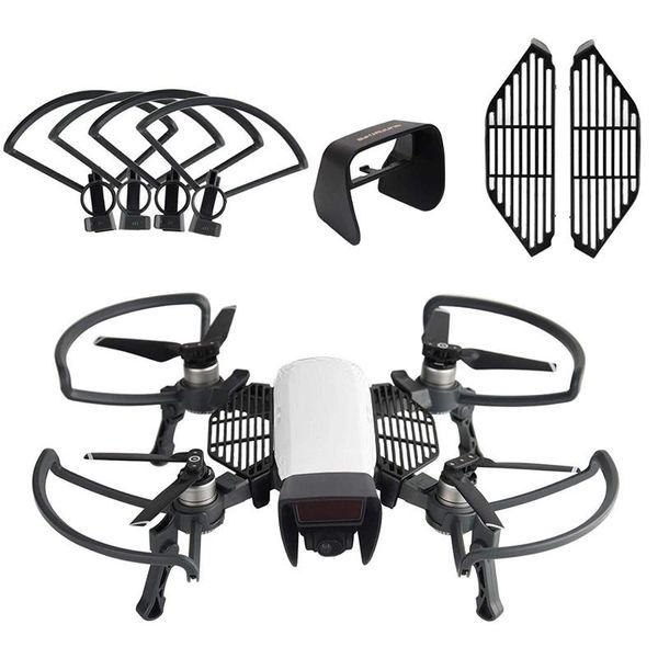 

drone accessories for dji spark kits,propeller guards foldable landing gear, lens hood sun shade, finger guard board (3 pack)