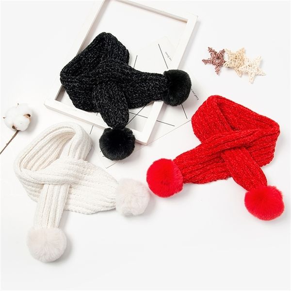 

kids winter baby scarf boys girls warm neck warmer scarves knitting with fur ball neckerchief foulard echarpe y201007, Blue;gray