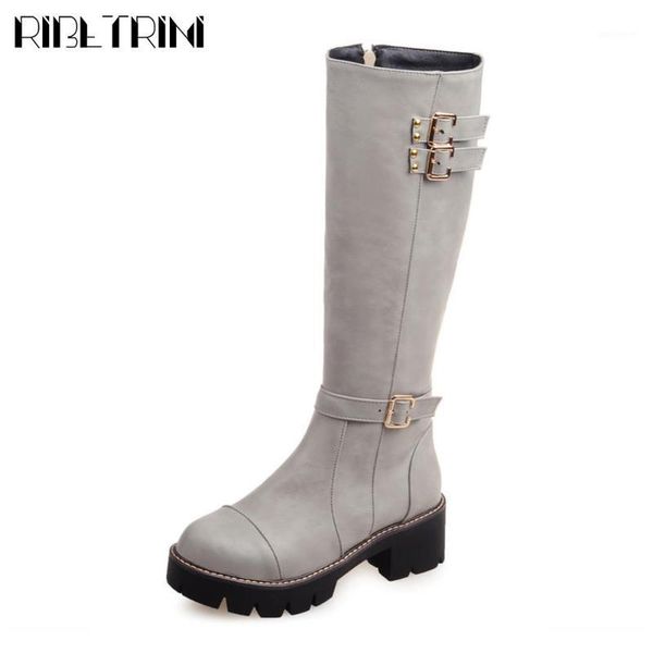 

ribetrini fashion ladies solid platform zipper buckle shoes women boots thick bottom stylish design spring autumn boots1, Black