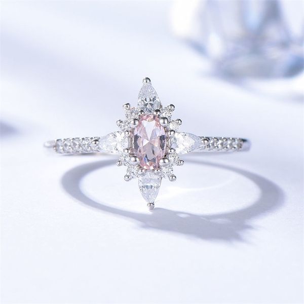 

kuololit morganite gemstone rings for women 925 sterling silver oval cut created stone ring engagement bride gifts fine jewelry y200321, Slivery;golden