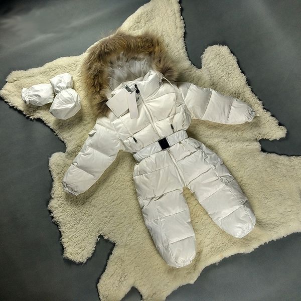 

baby snowsuit coat winter 3-36 months white duck down warm fur newborn snowsuit pink black baby boy girl clothes winter y200901, Blue;gray