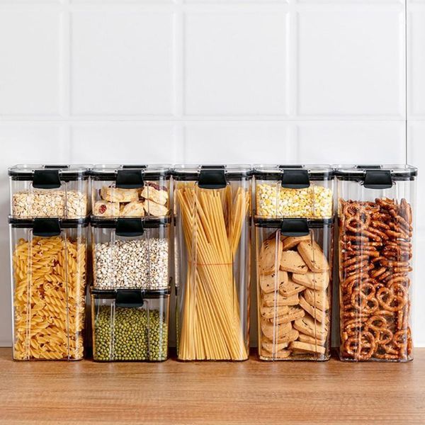 

transparent storage box with buckle lid keep fresh for home kitchen noodle grains container sealed can1