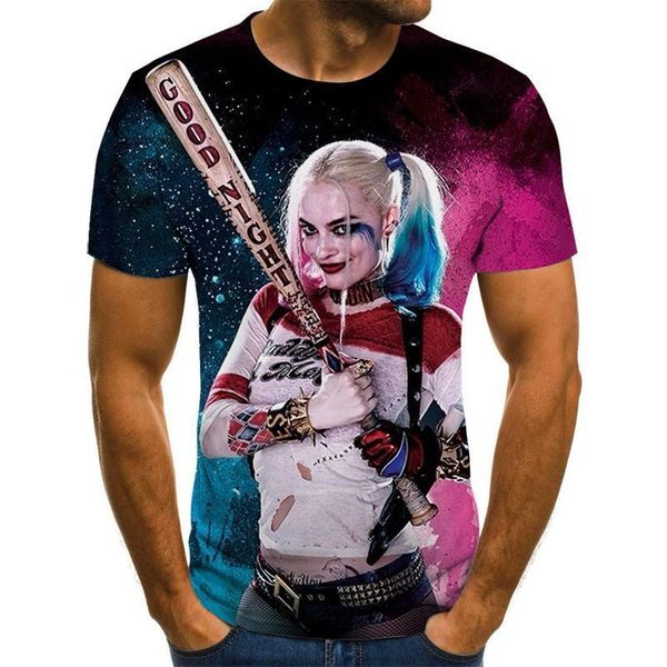 

hot 3d harajuku мультфильм harley quinn футболка клоун графика графический принт мужчины и женщины футболка смешная хип-хоп футболка, White;black