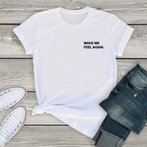

make me feel again letter print t shirt women short sleeve o neck loose tshirt 2021 summer girls causal tee shirt, White