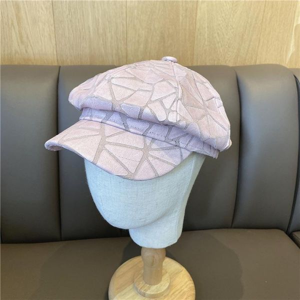 

202101-xx new spring geometric splicing faux leather fashion leisure newsboy octagonal hat men women visors cap, Blue;gray