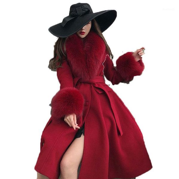 

women's fur coat autumn winter jacket women korean vintage fur collar wool coat female jacket slim long coats zt17051, Black
