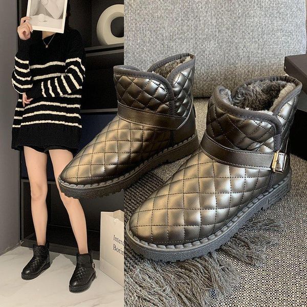 

winter snow boots women's fashion all-match low boots non-slip wear-resistant flat comfortable and warm plush women, Black